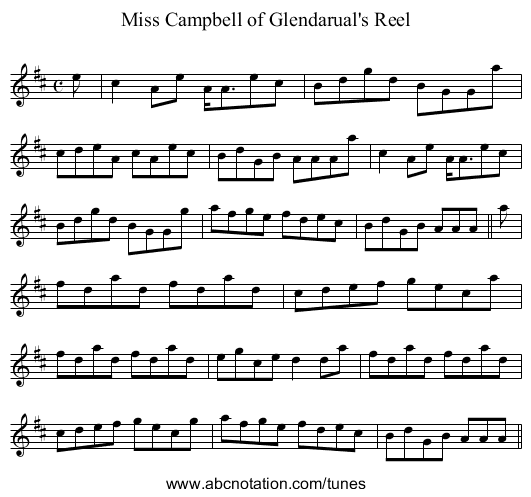 Miss Campbell of Glendarual's Reel - staff notation