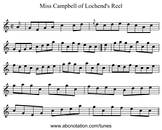 Miss Campbell of Lochend's Reel - staff notation