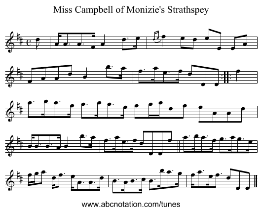 Miss Campbell of Monizie's Strathspey - staff notation
