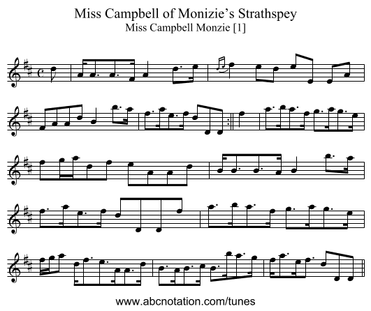 Miss Campbell of Monizie’s Strathspey - staff notation