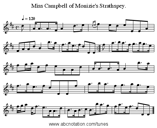 Miss Campbell of Monizie's Strathspey. - staff notation