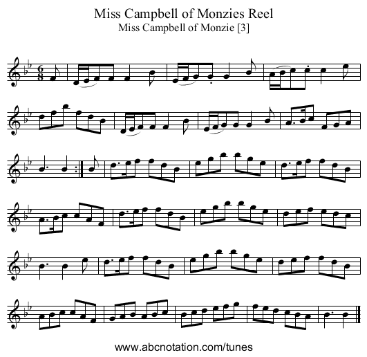 Miss Campbell of Monzies Reel - staff notation