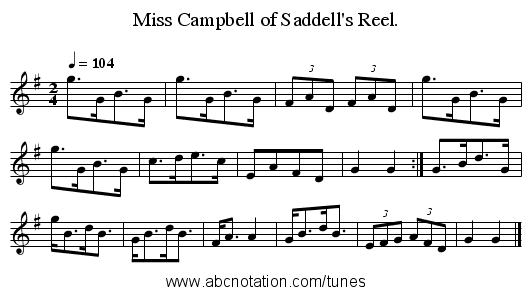 Miss Campbell of Saddell's Reel. - staff notation