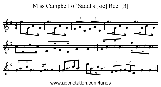 Miss Campbell of Saddl's [sic] Reel [3] - staff notation