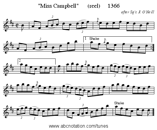 Miss Campbell (reel) 1366 - staff notation