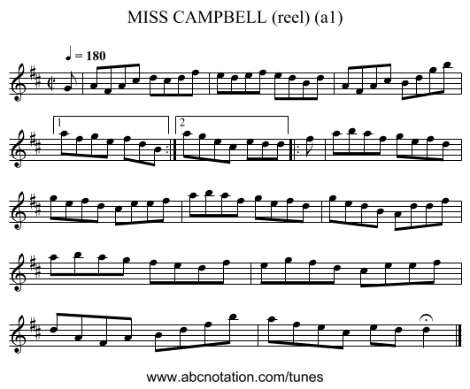 MISS CAMPBELL (reel) (a1) - staff notation