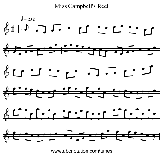 Miss Campbell's Reel - staff notation