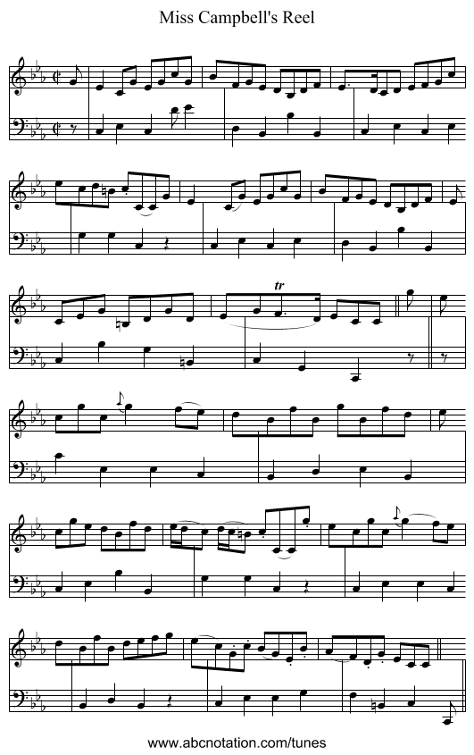 Miss Campbell's Reel - staff notation