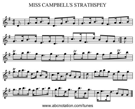 MISS CAMPBELL'S STRATHSPEY - staff notation