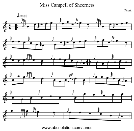 Miss Campell of Sheerness - staff notation
