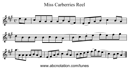 Miss Carberries Reel - staff notation