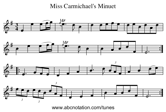 Miss Carmichael's Minuet - staff notation