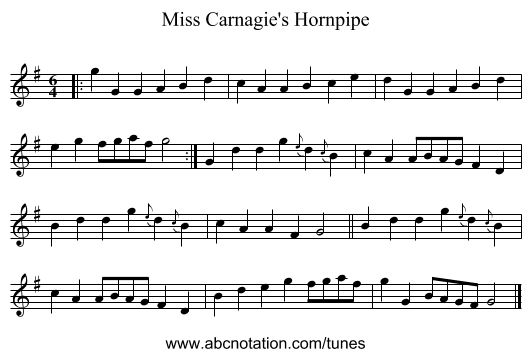 Miss Carnagie's Hornpipe - staff notation