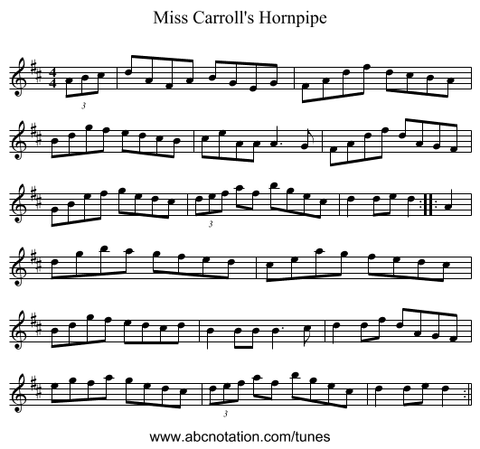 Miss Carroll's Hornpipe - staff notation