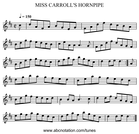 MISS CARROLL'S HORNPIPE - staff notation