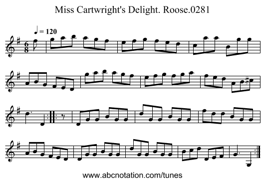 Miss Cartwright's Delight. Roose.0281 - staff notation