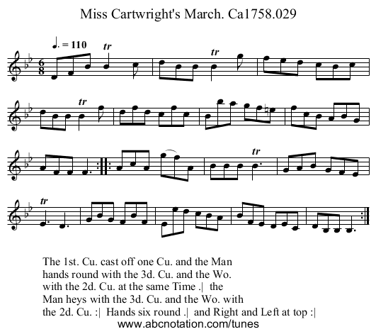 Miss Cartwright's March. Ca1758.029 - staff notation