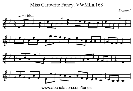 Miss Cartwrite Fancy. VWMLa.168 - staff notation