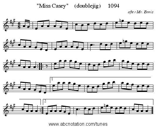 Miss Casey    (doublejig)     1094 - staff notation
