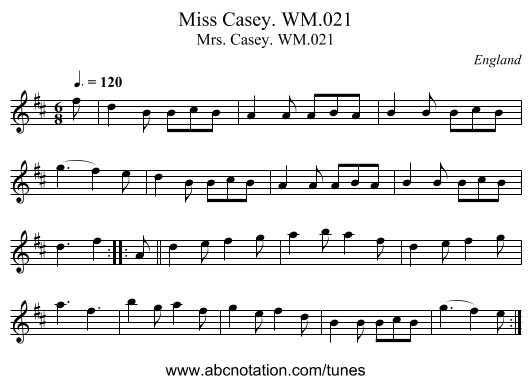 Miss Casey. WM.021 - staff notation