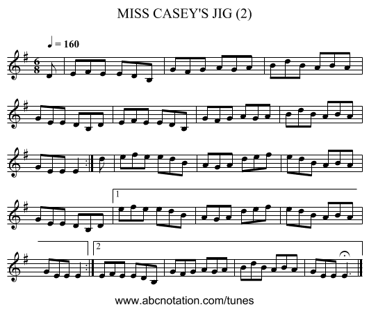 MISS CASEY'S JIG (2) - staff notation