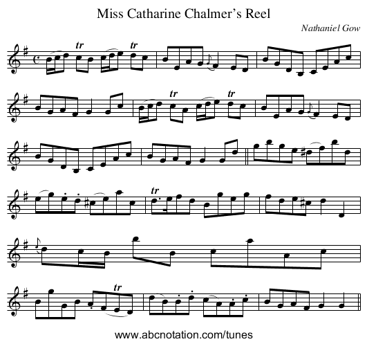 Miss Catharine Chalmer’s Reel - staff notation