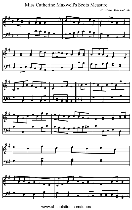 Miss Catherine Maxwell's Scots Measure - staff notation