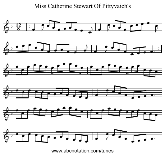 Miss Catherine Stewart Of Pittyvaich's - staff notation