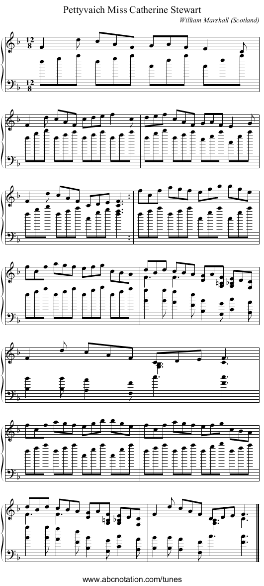 Miss Catherine Stewart, Pettyvaich - staff notation