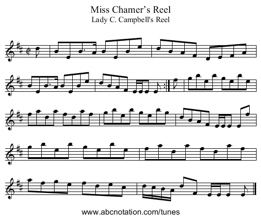 Miss Chamer’s Reel - staff notation