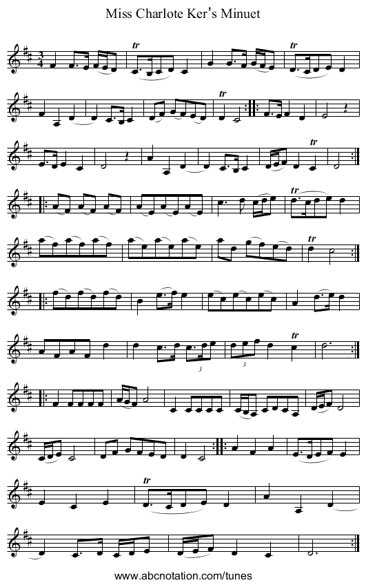 Miss Charlote Ker’s Minuet - staff notation