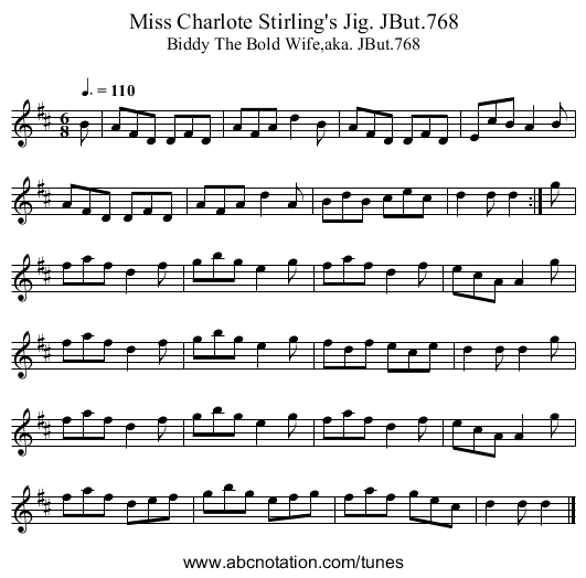 Miss Charlote Stirling's Jig. JBut.768 - staff notation