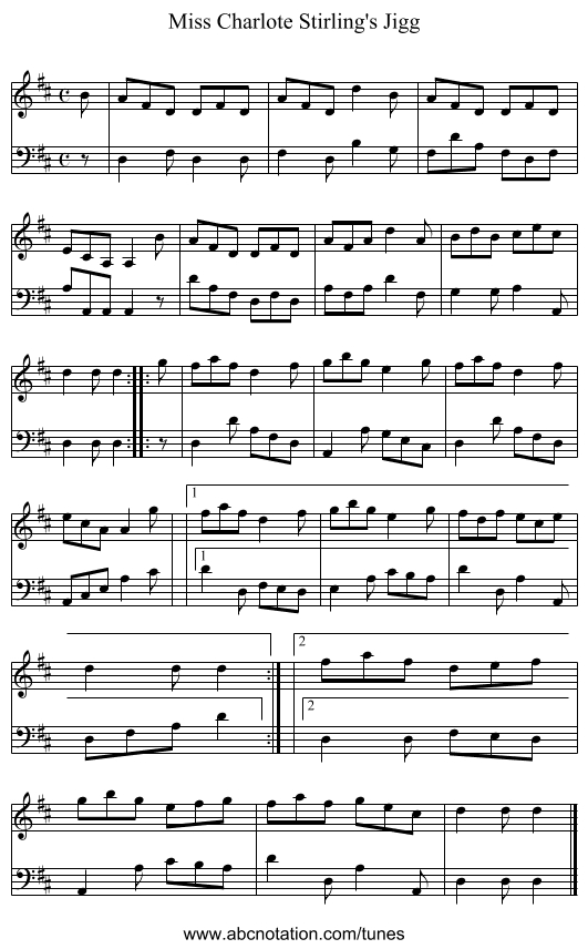 Miss Charlote Stirling's Jigg - staff notation