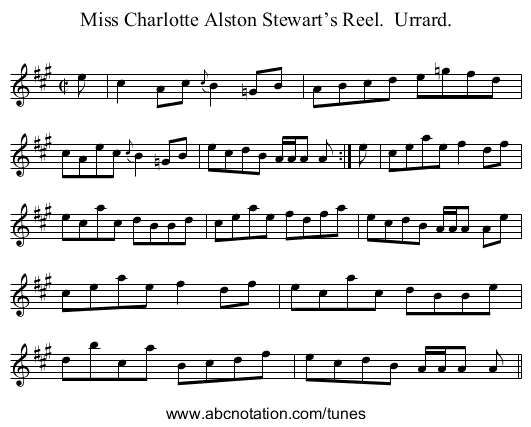 Miss Charlotte Alston Stewart’s Reel.  Urrard. - staff notation