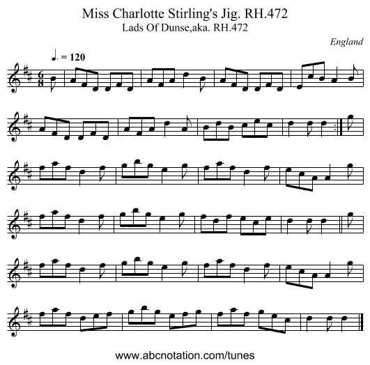 Miss Charlotte Stirling's Jig. RH.472 - staff notation