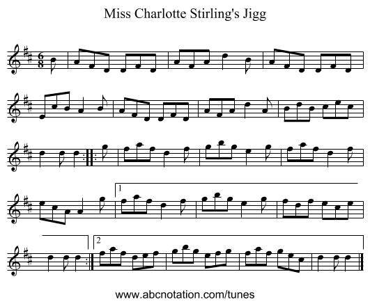 Miss Charlotte Stirling's Jigg - staff notation