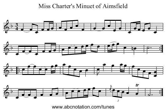 Miss Charter's Minuet of Aimsfield - staff notation