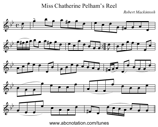 Miss Chatherine Pelham’s Reel - staff notation