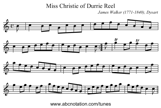 Miss Christie of Durrie Reel - staff notation
