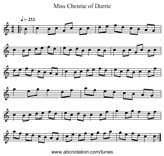 Miss Christie of Durrie - staff notation