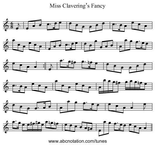 Miss Clavering’s Fancy - staff notation