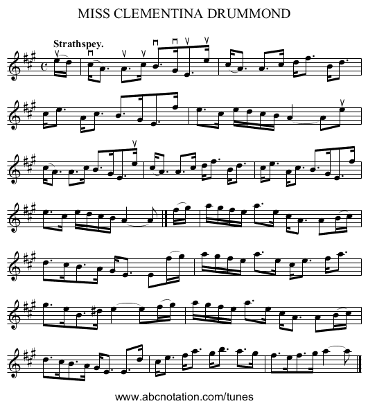 MISS CLEMENTINA DRUMMOND - staff notation