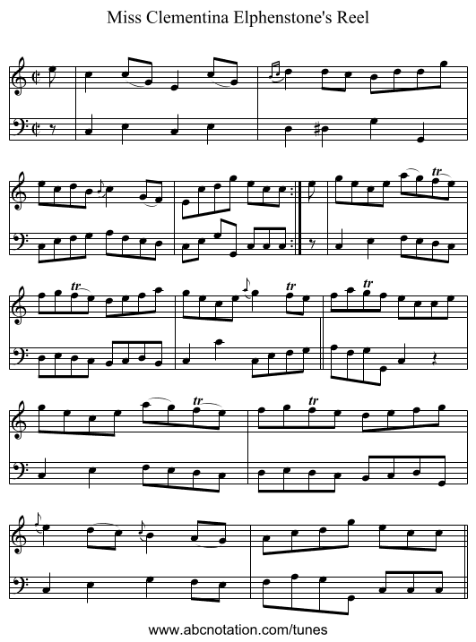 Miss Clementina Elphenstone's Reel - staff notation