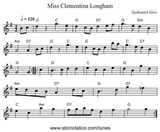 Miss Clementina Longham - staff notation