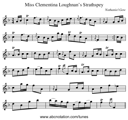 Miss Clementina Loughnan’s Strathspey - staff notation