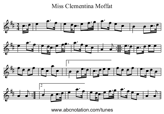Miss Clementina Moffat - staff notation