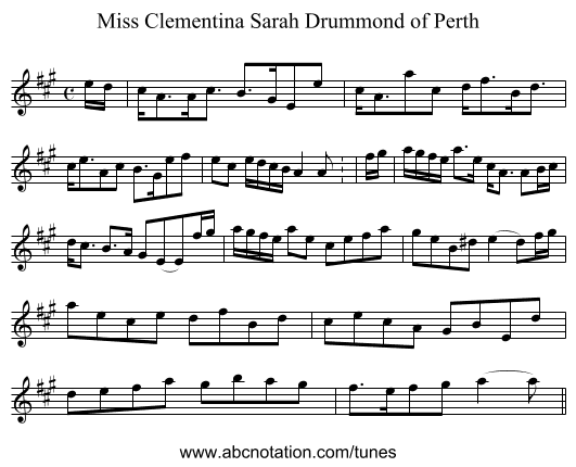 Miss Clementina Sarah Drummond of Perth - staff notation