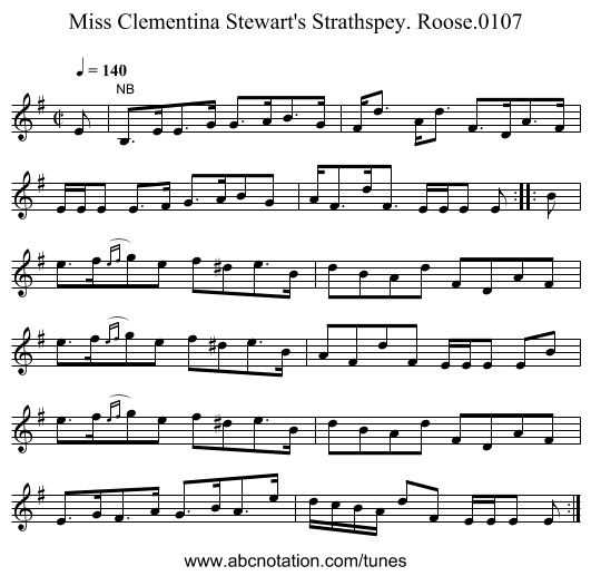 Miss Clementina Stewart's Strathspey. Roose.0107 - staff notation