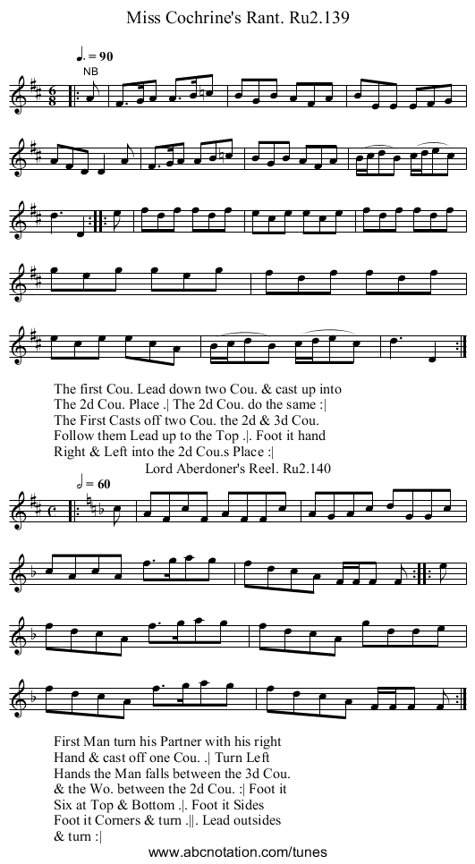 Miss Cochrine's Rant. Ru2.139 - staff notation