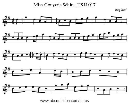 Miss Conyer's Whim. HSJJ.017 - staff notation
